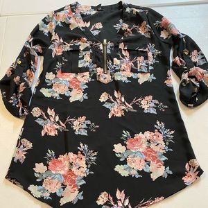 Black floral tunic/ long blouse